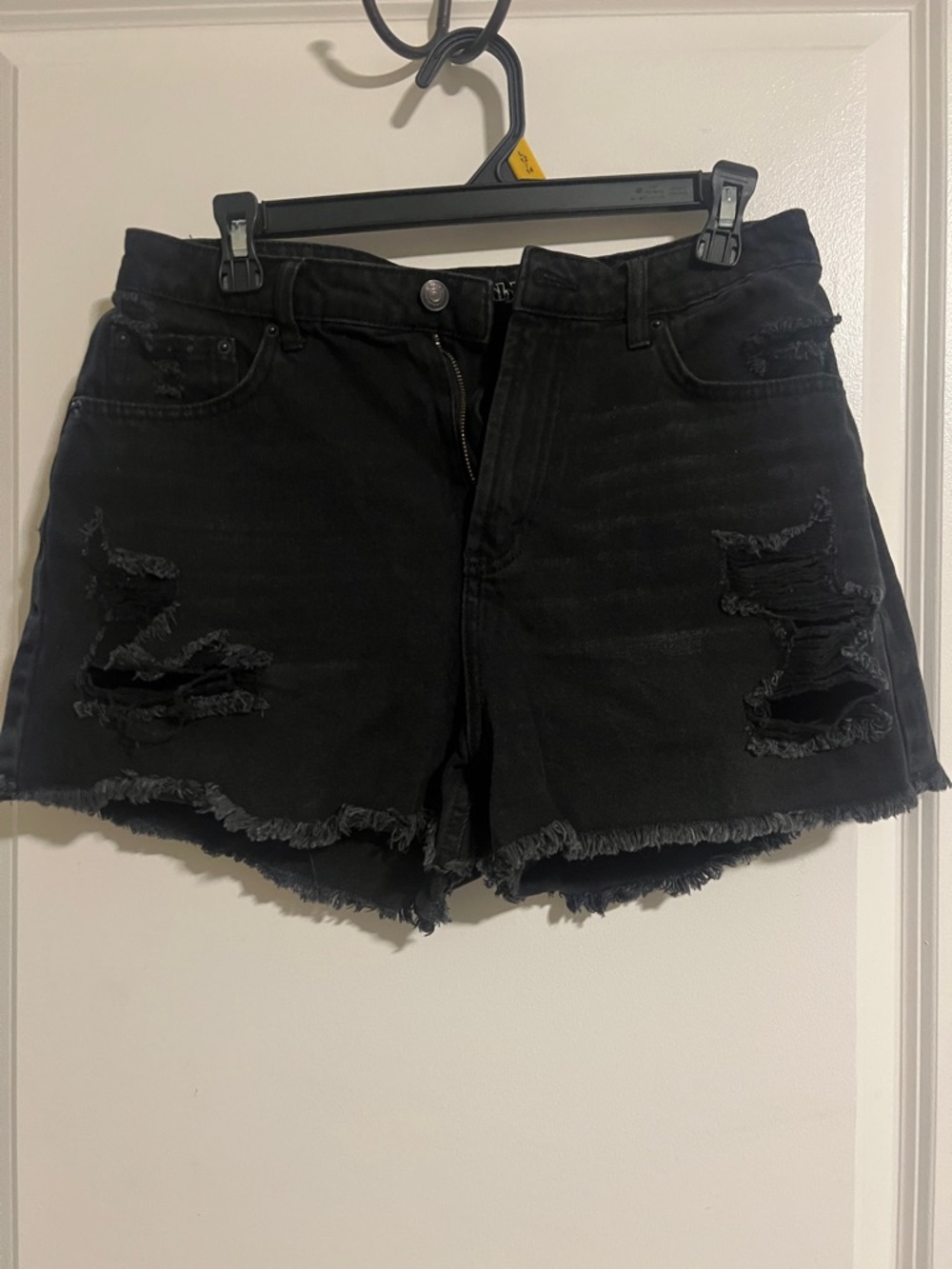 Black Denim Distressed Shorts